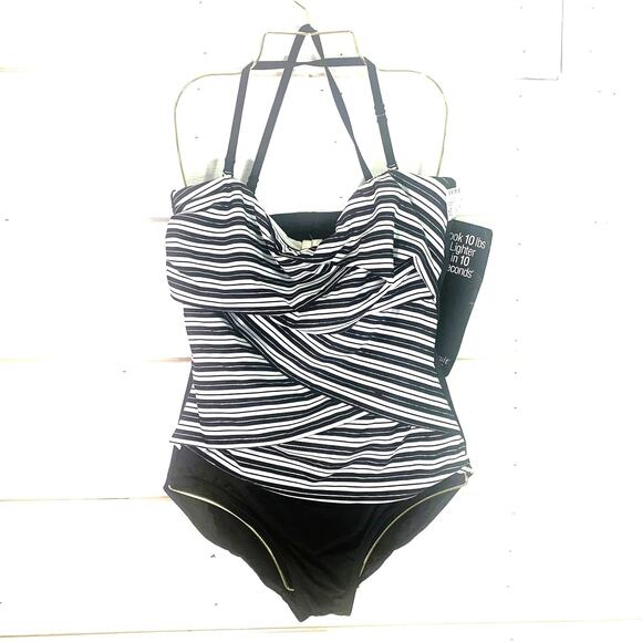 MiracleSuit black white one piece swimsuit new Women's size 14 removable straps - Picture 1 of 3